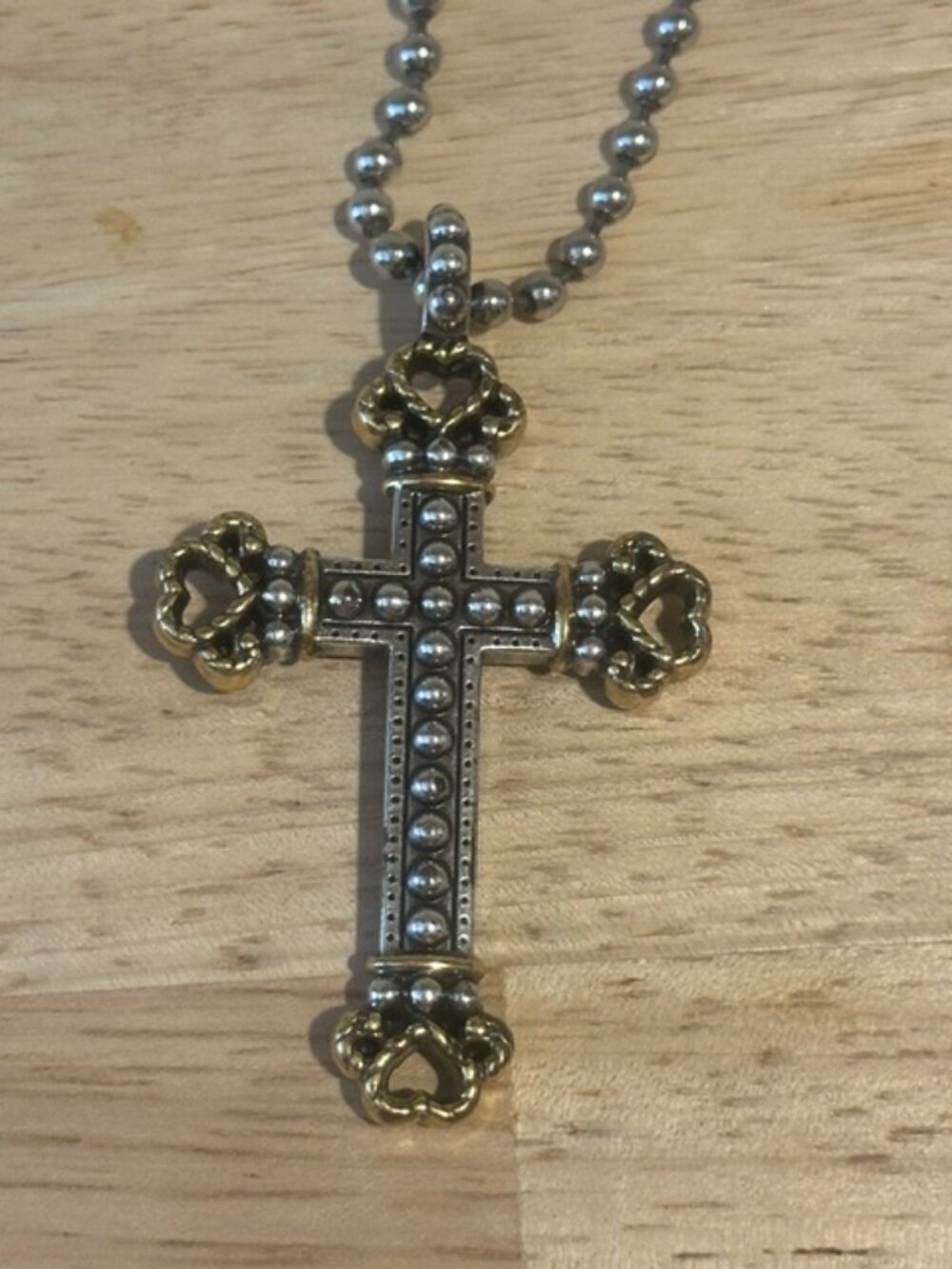 Vintage | Brighton Cross Necklace- Silve + Gold Tone Retired 15"-`18" Adjustable